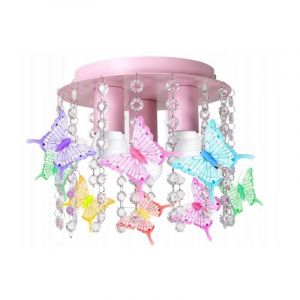Plafonnier Ewilight 3x E27, rose, cristaux papillon