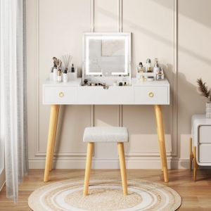 Coiffeuse miroir led avec tabouret Wowttrelax meuble maquillage - bureau coiffeuse blanche