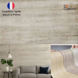 Panneau mural souple en pierre naturelle – DECOPINE – Effet travertin beige – 60x120 cm – Lot de 4 – 3,12 m²