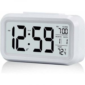 Fitags - Réveil Digital Réveil Matin, Horloge Numérique Réveil à Pile Silencieux pour Enfants Adultes Grand écran led Température Calendrier(Blanc)