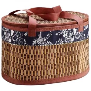 Panier de pique-nique en osier avec couvercle, panier &agrave; fruits pliable avec poign&eacute;es, panier de rangement alimentaire pour pique-nique en plein air,