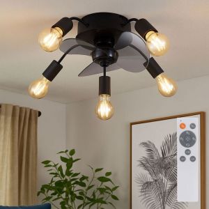 Ventilateur de plafond LED aller-retour T&eacute;l&eacute;commande Minuterie Ventilateur Salon 3 vitesses, noir fum&eacute;, 5x E27 douille, D 42 cm