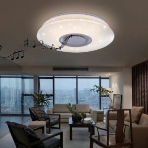 Etc-shop - Plafonnier led musique plafonnier haut-parleur led avec Bluetooth, m&eacute;tal, effet &eacute;toile, 1x 12W 720lm, DxH 36x8 cm