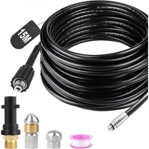 Tuyau Deboucheur Canalisation Haute Pression 15M 180bar Tuyau D&eacute;boucheur Flexible Tuyau Nettoyeur Haute Pression avec Buse &agrave; Jet et Buse Rotatif,