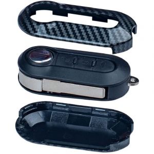 Coque De Clé En Carbone Avec Couvercle De Plaquette 3 Boutons Et Porte-clés Pour Fiat Lancia