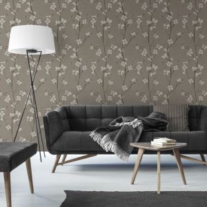 Papier peint intiss&eacute; Fleuri Jade 1000 x 53cm Taupe