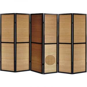 Paravent en bois noir et bambou de 6 pans