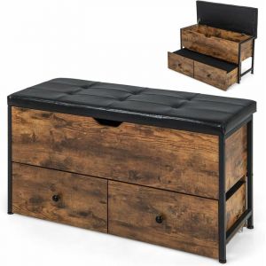 Costway - Banc de Rangement Ottoman Industriel, Coffre de Rangement en Bois avec Coussin Rembourré, 2 Tiroirs, Cadre en Métal, Supporte 150 kg,