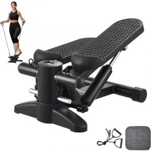 VEVOR Stepper d&rsquo;Exercices Fitness a Domicile, Mini Stepper d&rsquo;Appartement Hydraulique avec Bandes de Resistance, Equipement Cardio deEntrainement