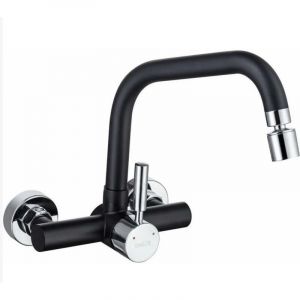 Suguword - Robinet de Cuisine Mural Noir 2 Jets d'eau, Mitigeur d'évier Cuisine en Acier Inoxydable 304, Robinet Cuisine avec Bec Rotatif, Mitigeur