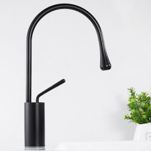 Mitigeur de Lavabo Créatif Noir Robinet Vasque à Poser Rotatif 360° Bec Haut Robinet Salle de Bain en Laiton - RW