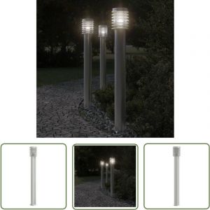 Lampadaire d'ext&eacute;rieur argent&eacute; 110 cm acier inoxydable - Lampadaire Exterieur - &Eacute;clairage Ext&eacute;rieur - Luminaire Ext&eacute;rieur - Lampe Terrasse - Lumi&egrave;re
