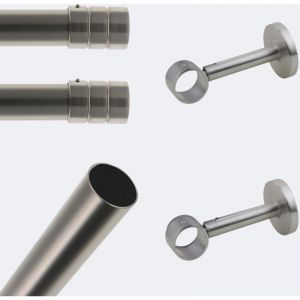 Boulet - Kit de tringle &agrave; rideaux Nickel Mat 200cm Diam.28mm Embout Cylindre 2ST - Fixation Mur