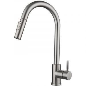 Robinet Cuisine, Mitigeur Cuisine Douchette, Pivotant à 360° d'Évier à Arc Élevé Pulvérisateur Escamotable 2 Modes, Acier Inoxydable