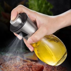 Ymyny - Vaporisateur d'huile, pulvérisateur d'huile d'olive 200 ml avec distributeur en acier inoxydable étanche, bouteille d'huile en verre pour