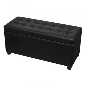 Banquette coffre capitonn&eacute;e similicuir noir Mouby 87 cm