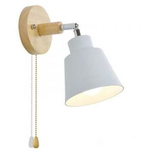 Applique Murale Avec Interrupteur à Tirette Rotation Libre à 350° Lampe De Chevet RéTro Moderne Applique En Bois E27 Applique Murale Interieur