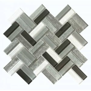 Decoon - Mosaïque Verre - Mix Gris - 31.5 x 27.5 cm - Chevrons