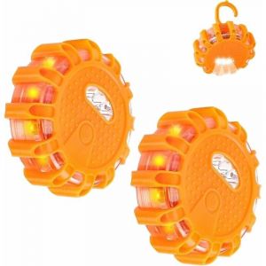 Gyrophare LED 2 pcs, Balise de Signalisation Lumineuse, Lumière d'urgence d'Avertissement, éclairage d'urgence avec Base Magnétique et 9 Modes