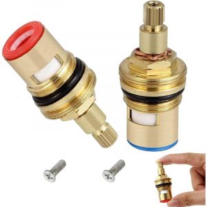 2Pcs T&ecirc;te a Disques C&eacute;ramique Robinets de Rechange en Laiton et C&eacute;ramique 1/2" Quart de tour Cartouches pour Robinet Salle de Bain Cuisine Maison