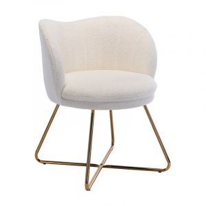 Fauteuil Relax Rembourés en Fausse Fourrure Chaise Loisir avec Pieds en métal doré Chaise Coiffeuse, Blanc