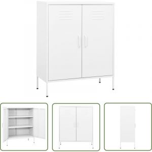The Living Store Armoire de rangement Blanc 80x35x101,5 cm Acier - Meuble De Rangement - Armoire Blanche - Armoire Laterale - Buffet Blanc - Meuble