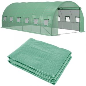 Serre de jardin Outsunny B&acirc;che de Rechange Serre Tunnel 18 m&sup2;, b&acirc;che 6 x 3 x 2 m PE Anti-UV imperm&eacute;able 12 fen&ecirc;tres + Porte Enroulable zipp&eacute;e vert