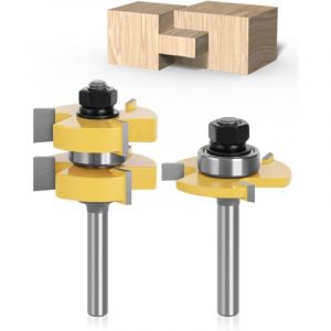 KZQ - Lot de 2 coffret de fraise pour defonceuse et affleureuse manche Jeu de couteaux en forme de t à 3 dents forme de tige en t de 8 mm Outil de