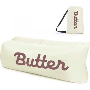 Canap&eacute; gonflable 160 x 75 x 55 cm, chaise de camping portable avec sac de rangement, pliable, pour camping, plage, randonn&eacute;e Beige