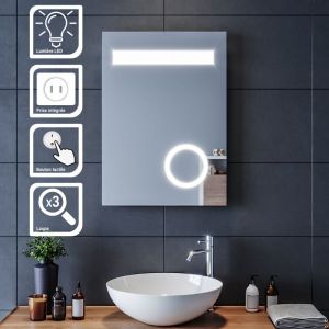 Sirhona - Miroir led 50x70 cm Miroir de salle de bains avec éclairage led Miroir Cosmétiques Mural Lumière Illumination avec Prise Rasoir Bouton de