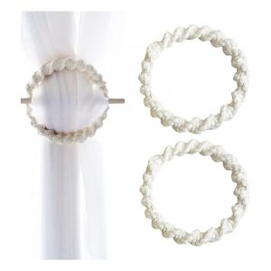 Lot de 2 cordes à rideaux avec tige en bois - Embrasse de rideau en coton tissé à la main - Beige - Lntyq
