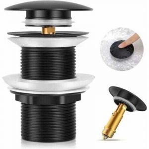 Tuserxln - Aamunpa-Bonde de Lavabo Sans Trop Plein, Bonde Clic Clac, Bonde Lavabo d'&eacute;vier en Laiton, Joint Bonde Lavabo, Bonde Baignoire, Noir