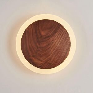 Applique Murale Nordique en Noyer Applique Murale Ronde en Bois Massif Applique Murale De T&ecirc;te De Lit avec Abat-Jour en Acrylique C&acirc;bl&eacute; sans Prise