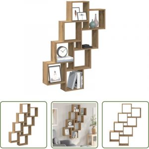 Rangement mural - &Eacute;tag&egrave;re murale en forme de cube ch&ecirc;ne artisanal 90x15x119,5 cm