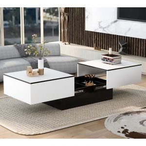 Modernluxe - Table basse extensible avec coffre de rangement - table coulissante - Blanc