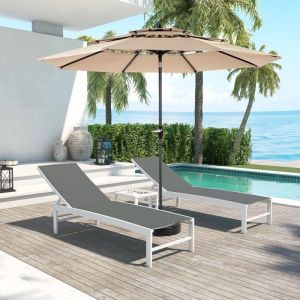 Parasol droit de jardin carré avec manche courbé, Parasol d'extérieur double face, Convient aux jardins et au bord de mer - kaki