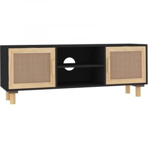 Helloshop26 - Meuble tv multimédia étagère télévision buffet téléviseur salle à manger salon chambre 105 x 30 x 40cm bois de pin massif et rotin