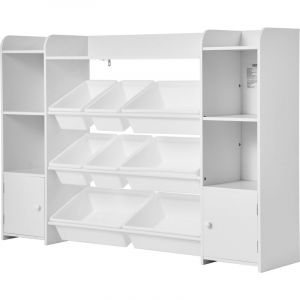 Mophorn - Meuble de rangement pour jouets à 4 niveaux avec bibliothèque intégrée, étagère spacieuse équipée de 8 bacs en plastique modulables, idéal