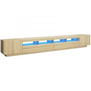 Helloshop26 - Meuble tv multimédia étagère télévision buffet téléviseur salle à manger salon chambre avec lumières led chêne sonoma 300 x 35 x 40 cm