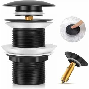 Bonde de lavabo sans trop-plein - Bonde clic-clac en laiton, joint inclus, id&eacute;ale pour lavabo et baignoire, couleur noire