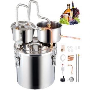 VEVOR Distillateur Alambic 19 L, Distillateur deAlcool et d&rsquo;Eau Inox, Chaudiere a Spiritueux avec Serpentin en Cuivre, Double Condensateur avec