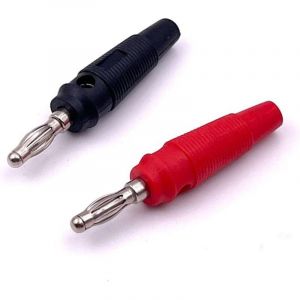 Pack de 4 fiches bananes 4 mm 2 noires 2 rouges, adaptateur fiche banane pour c&acirc;ble haut-parleur multim&egrave;tre