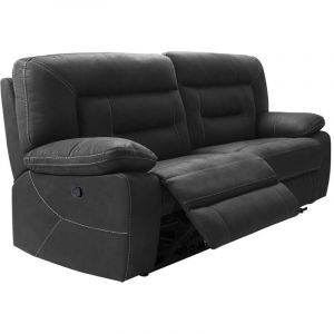 ALMERIA - Canap&eacute; Relax Manuel 3 Places Gris Fonc&eacute;