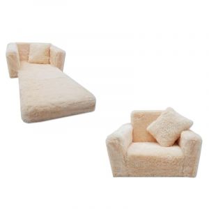Viking Choice - Canapé-lit enfant et lit d'appoint en un - 100cm x 36cm x 25cm - peluche beige