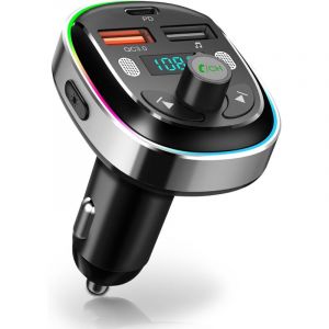 Transmetteur FM Bluetooth 5.3, Adaptateur Bluetooth Voiture Adaptateur Radio Type-C PD 30W & QC 3.0 Chargeur Rapide de Voiture Appel Mains Libres