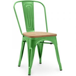Chaise de salle à manger - Design industriel - Acier et bois - Nouvelle édition - Stylix Vert
