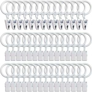 45PCS Anneaux &agrave; rideaux avec pinces - blanc, pinces &agrave; rideaux solides, crochets de fixation pour tringle de tension, crochets d&eacute;coratifs pour rideaux