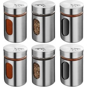 Lot de 6 pots &agrave; &eacute;pices de 80 ml : pots &agrave; &eacute;pices avec 3 types de trous d'&eacute;pices en verre avec couvercle rotatif en acier inoxydable, bo&icirc;te &agrave; sel,