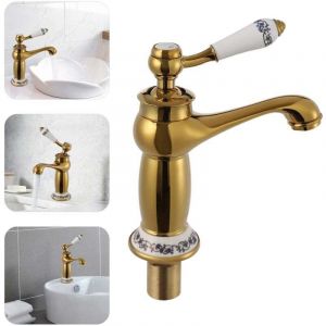 Robinet de salle de bain r&eacute;tro en laiton - Style vintage - Mitigeur monocommande - Pour cuisine et salle de bain - Dor&eacute;