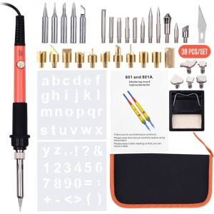 Kit d'outils de pyrogravure 38 pièces, stylo pyrogravure, température réglable de 200 à 450 ℃ pour débutants et adultes, gravure sur bois, sculpture,
